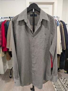 Vintage Distinction Cotton Touch Striped Button Down Shirt 15-15.5 Medium Grey B